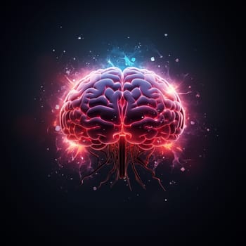 bright bright glowing brain on dark background. Can used for poster, banner, card design.