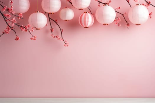 Chinese New year eve celebrations bright in the style of minimalist backgrounds. Generative AI.