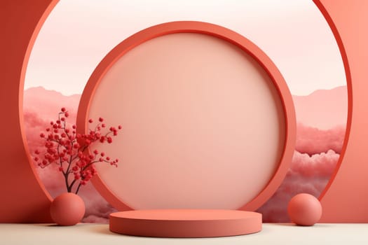 Chinese new year minimal clean spread out arch and podium background. Generative AI.