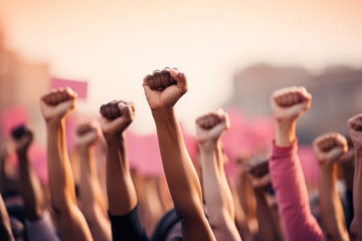 Fists up in solidarity: raising awareness on World Cancer Day. Generative AI.