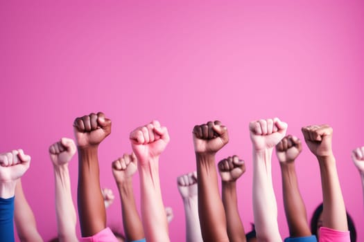 Fists up in solidarity: raising awareness on World Cancer Day. Generative AI.