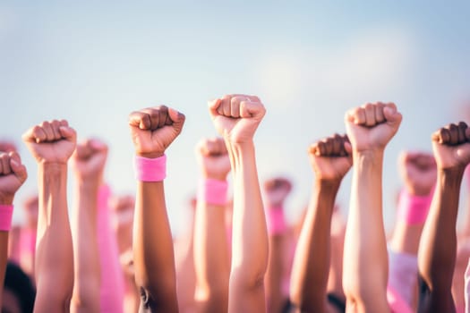 Fists up in solidarity: raising awareness on World Cancer Day. Generative AI.