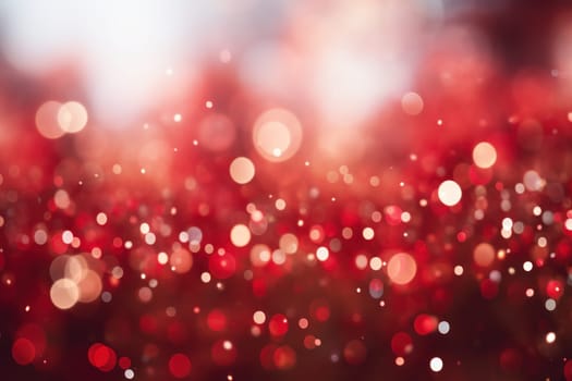 Valentines Shiny Red Glitter Background With Defocused Abstract Lights. Generative AI.