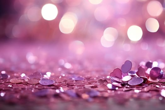 Valentines Shiny Pink Glitter Background With Defocused Abstract Lights. Generative AI.