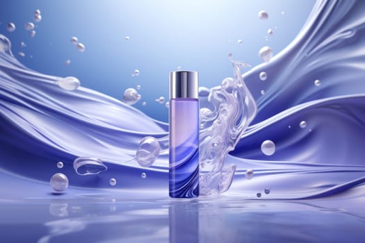 Luxury peptide lotion on light purple and white, in the style of contemporary art. Generative AI.