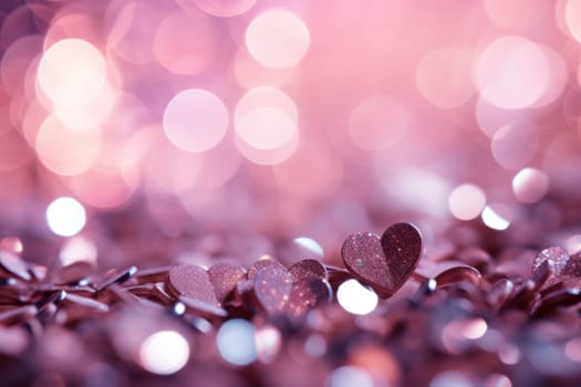 Valentines Shiny Pink Glitter Background With Defocused Abstract Lights. Generative AI.