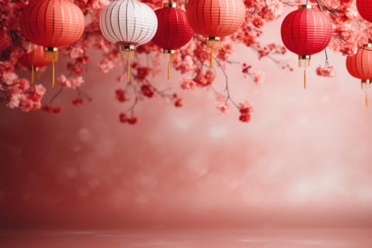 Chinese New year eve celebrations bright in the style of minimalist backgrounds. Generative AI.
