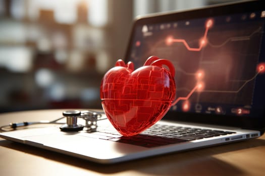 Close-up image of displaying an icon of a heart, representing cardiology. Generative AI.
