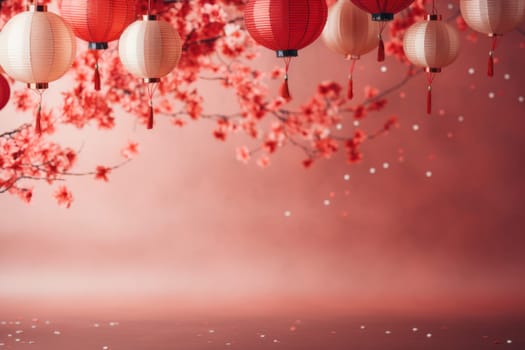 Chinese New year eve celebrations bright in the style of minimalist backgrounds. Generative AI.