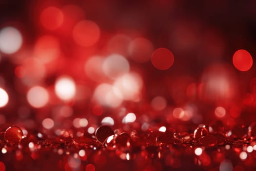 Valentines Shiny Red Glitter Background With Defocused Abstract Lights. Generative AI.
