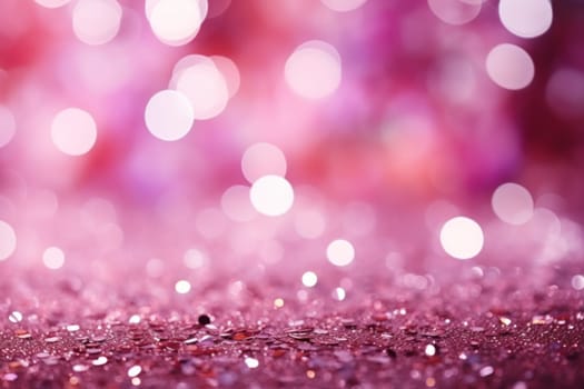 Valentines Shiny Pink Glitter Background With Defocused Abstract Lights. Generative AI.