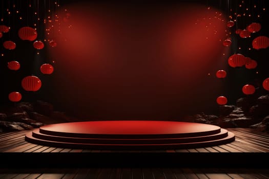 Chinese new year minimal clean spread out arch and podium background. Generative AI.
