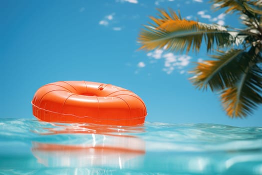 Vivid colored abstract photo ring floating in a refreshing blue sea. Generative AI.