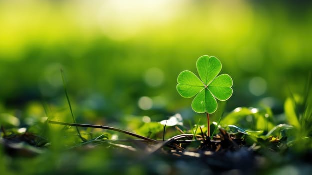 Green shamrock with three leaves on the background. Generative AI.