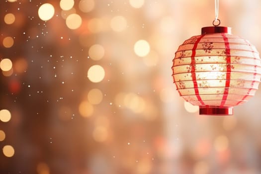 Chinese New Year photo realistic Lantern on glitter gold paper Background. Generative AI.