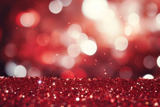 Valentines Shiny Red Glitter Background With Defocused Abstract Lights. Generative AI.