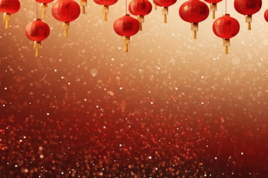 Chinese New Year photo realistic Lantern on glitter gold paper Background. Generative AI.