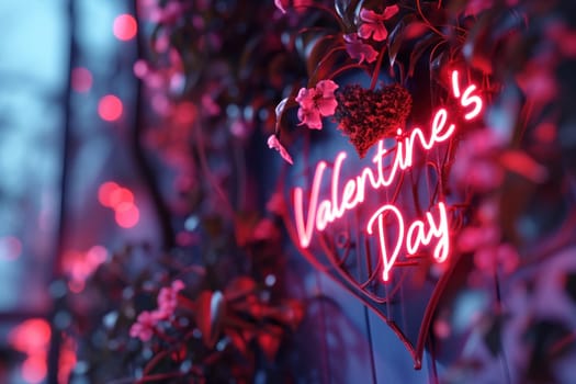 Neon sign that says Valentine's Day. Generative AI.