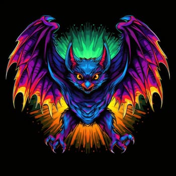 An ominous bat with wings spread. Surrealistic image of a flying vampire monster. Template for poster, t-shirt, sticker, etc.