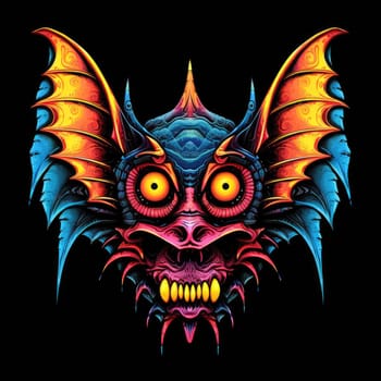 An ominous bat with wings spread. Surrealistic image of a flying vampire monster. Template for poster, t-shirt, sticker, etc.
