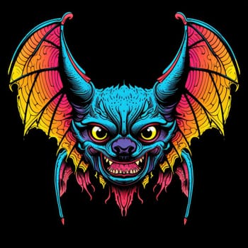 An ominous bat with wings spread. Surrealistic image of a flying vampire monster. Template for poster, t-shirt, sticker, etc.