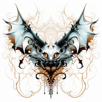 An ominous bat with wings spread. Surrealistic image of a flying vampire monster. Template for poster, t-shirt, sticker, etc.