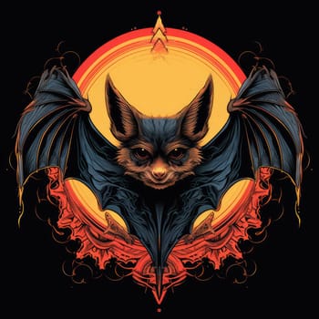 An ominous bat with wings spread. Surrealistic image of a flying vampire monster. Template for poster, t-shirt, sticker, etc.