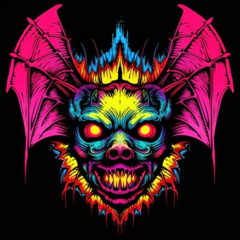 An ominous bat with wings spread. Surrealistic image of a flying vampire monster. Template for poster, t-shirt, sticker, etc.