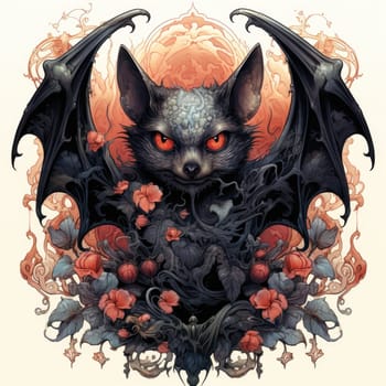 An ominous bat with wings spread. Surrealistic image of a flying vampire monster. Template for poster, t-shirt, sticker, etc.