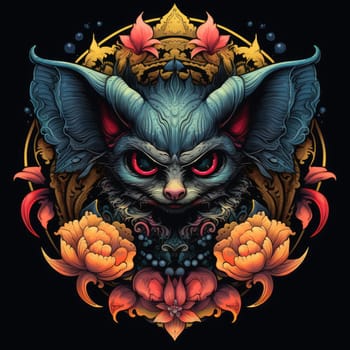 An ominous bat with wings spread. Surrealistic image of a flying vampire monster. Template for poster, t-shirt, sticker, etc.