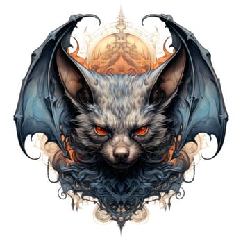 An ominous bat with wings spread. Surrealistic image of a flying vampire monster. Template for poster, t-shirt, sticker, etc.