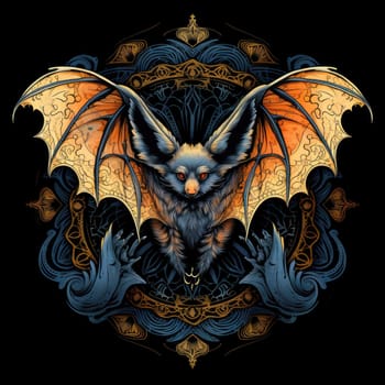 An ominous bat with wings spread. Surrealistic image of a flying vampire monster. Template for poster, t-shirt, sticker, etc.