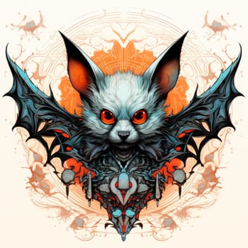 An ominous bat with wings spread. Surrealistic image of a flying vampire monster. Template for poster, t-shirt, sticker, etc.