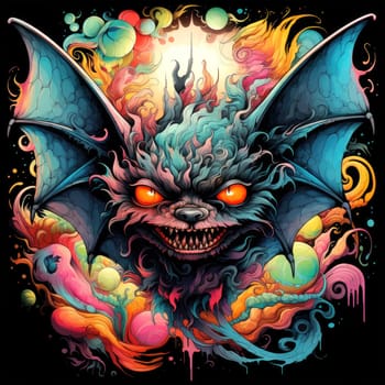 An ominous bat with wings spread. Surrealistic image of a flying vampire monster. Template for poster, t-shirt, sticker, etc.