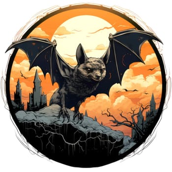 An ominous bat with wings spread. Surrealistic image of a flying vampire monster. Template for poster, t-shirt, sticker, etc.
