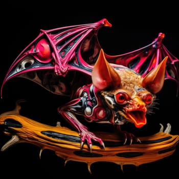 An ominous bat with wings spread. Surrealistic image of a flying vampire monster. Template for poster, t-shirt, sticker, etc.