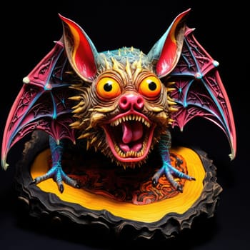 An ominous bat with wings spread. Surrealistic image of a flying vampire monster. Template for poster, t-shirt, sticker, etc.