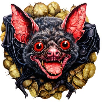 An ominous bat with wings spread. Surrealistic image of a flying vampire monster. Template for poster, t-shirt, sticker, etc.