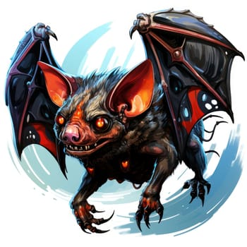 An ominous bat with wings spread. Surrealistic image of a flying vampire monster. Template for poster, t-shirt, sticker, etc.