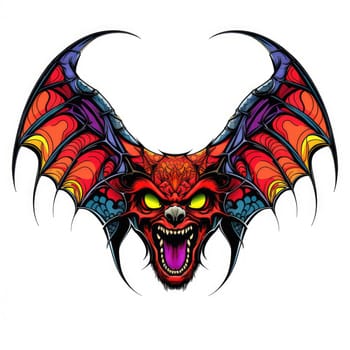 An ominous bat with wings spread. Surrealistic image of a flying vampire monster. Template for poster, t-shirt, sticker, etc.