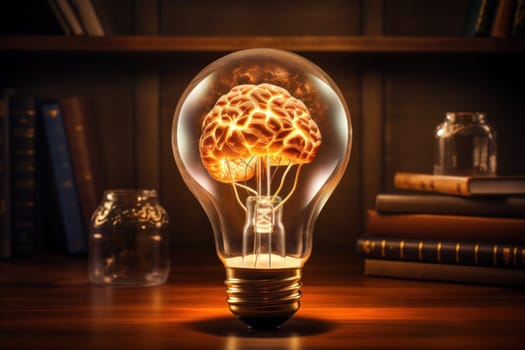 Human brain lightbulb new ideas concept. Generative AI.