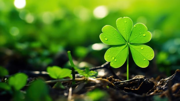 Green shamrock with three leaves on the background. Generative AI.