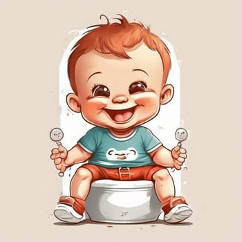 AI generated illustration of smiling baby seated on a potty.