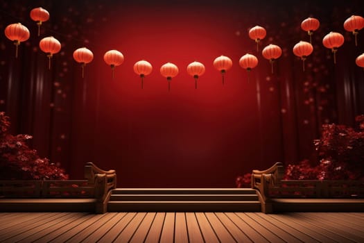 Chinese new year minimal clean spread out arch and podium background. Generative AI.