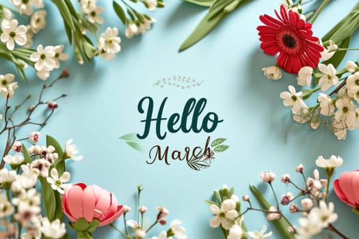Text Hello March on event seasonal background. Generative AI.