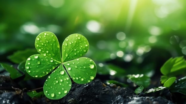 Green shamrock with three leaves on the background. Generative AI.