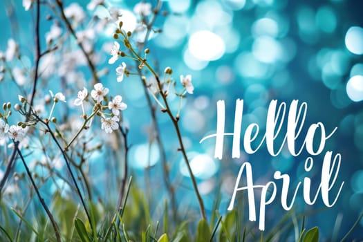 Text Hello April on seasonal background. Generative AI.