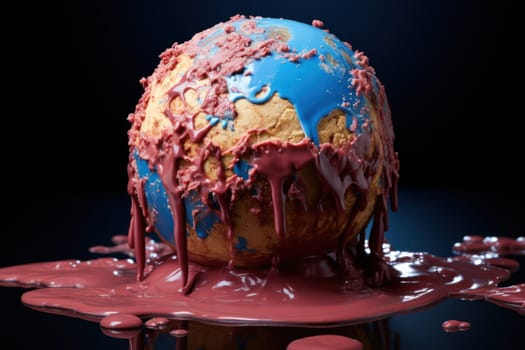 Global Warming Concept, Planet earth represented by an melting ice cream. Generative AI.