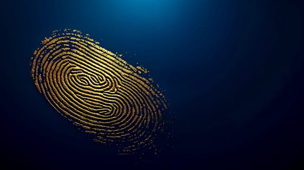 Golden Fingerprint on Navy Background for Secure Biometric Authentication and Identity Verification, copy space