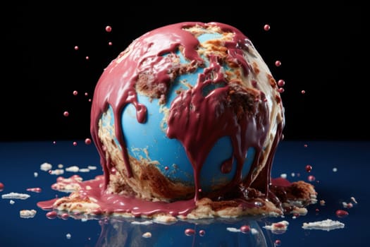 Global Warming Concept, Planet earth represented by an melting ice cream. Generative AI.